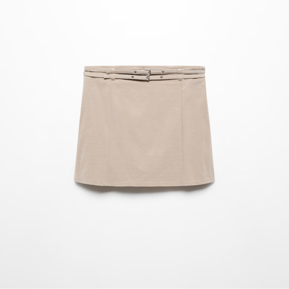 Mango Double Belt Mini Tan Skirt NEW NWT